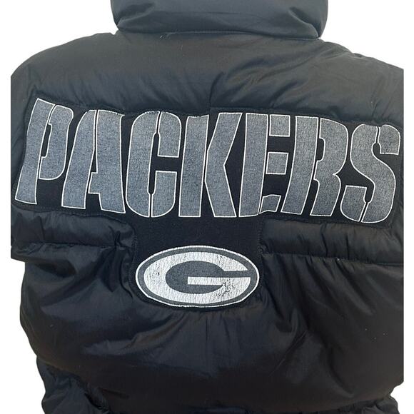 Green Bay Packers Puffer Vest Black MEDIUM Football Tailgate Unique Quilted - Picture 2 of 7